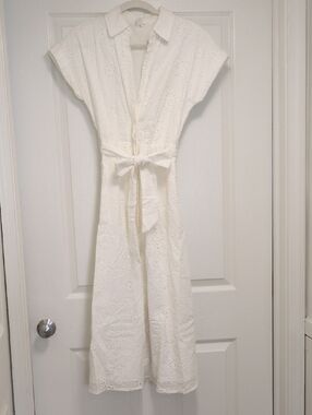 Caslon White Eyelet Button-Front Midi Dress